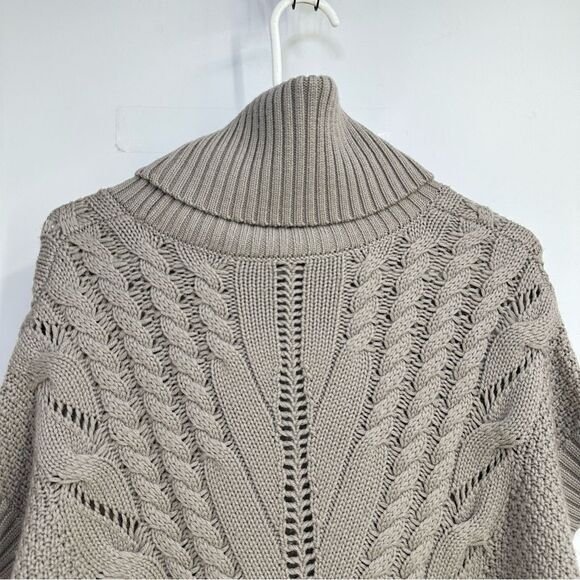 Trina Turk 100% Merino Wool Size Med Cozy Taupe Turtleneck S/S Chunky Sweater - Picture 5 of 12